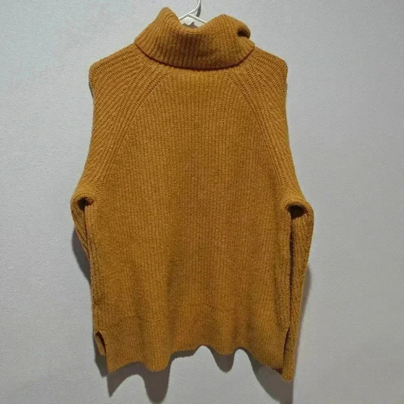Madewell Wool Sweater XL Pullover Mustard Yellow Turtle Neck Cable Knit - Picture 3 of 6